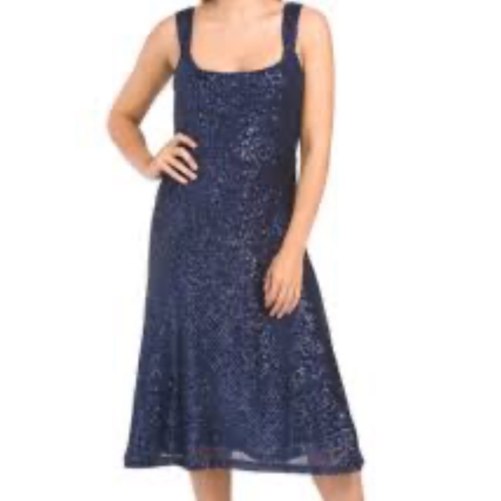 Laundry by Shelli Segal Women’s Square Neck Blue Sequin Midi Cocktail Dress 10 - Picture 4 of 17